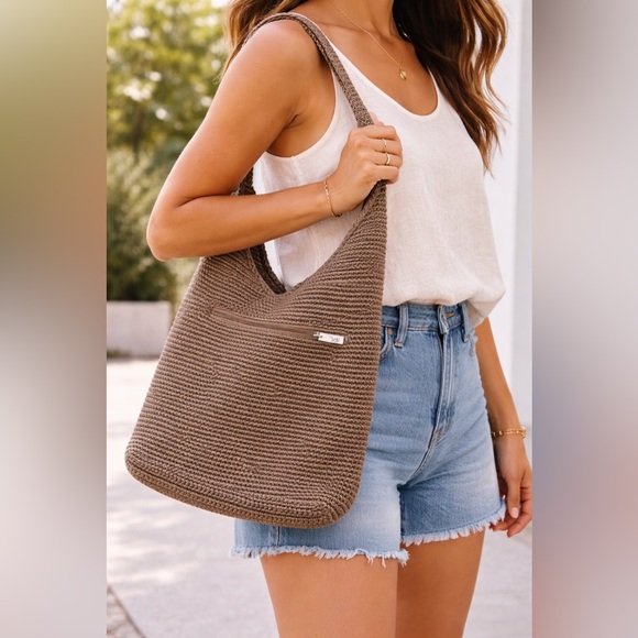 The Sak Handbags - The Sak Brown Crochet Hobo Bag Boho Y2K Minimalist Summer Tote